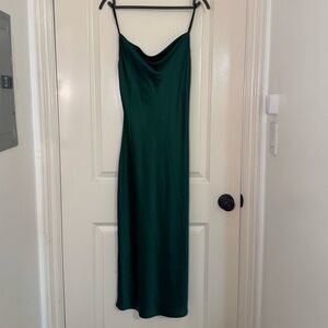 Emerald Green Slip Dress - Women's Elegant Cowl Neck